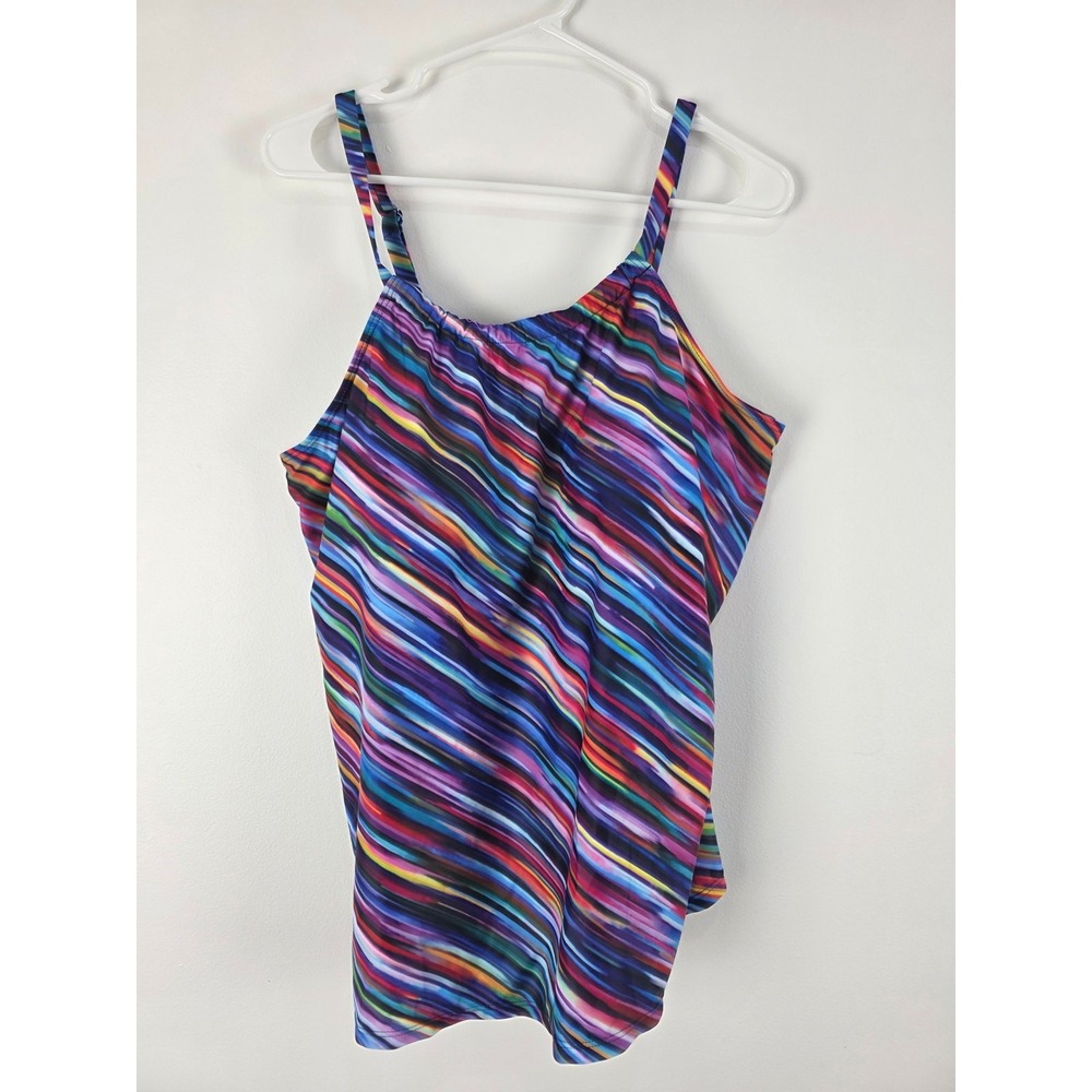 Yonique Swim Top 18 Womens Plus‎ Size Padded Pullover Striped Beach Vacation